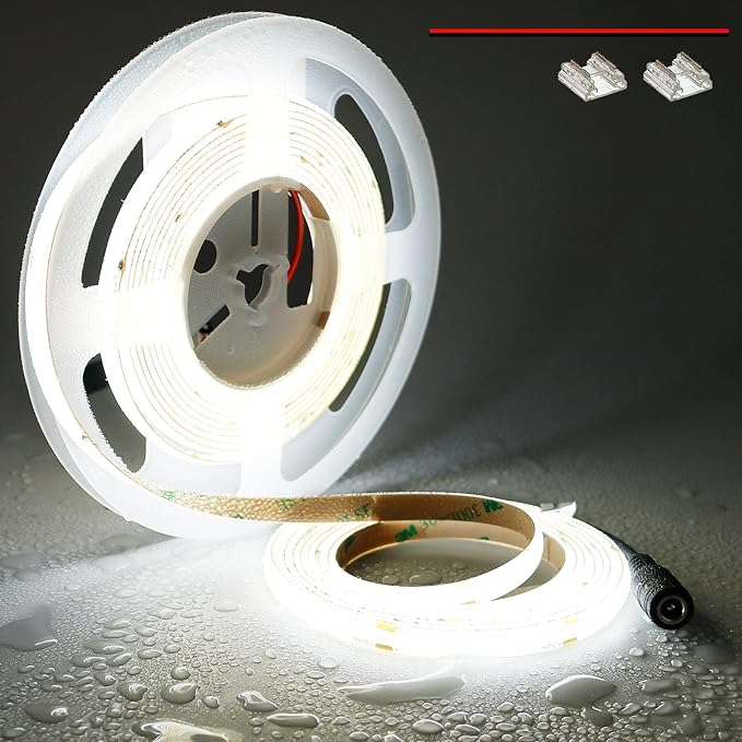 TOPAI 24V COB LED Strip 5000K Daylight White Waterproof IP65 480LEDs/M Super Bright 4000Lm CRI>90 16.4ft Dotless High Density Cuttable Flexible for Cabinet Home DIY Lighting Projects