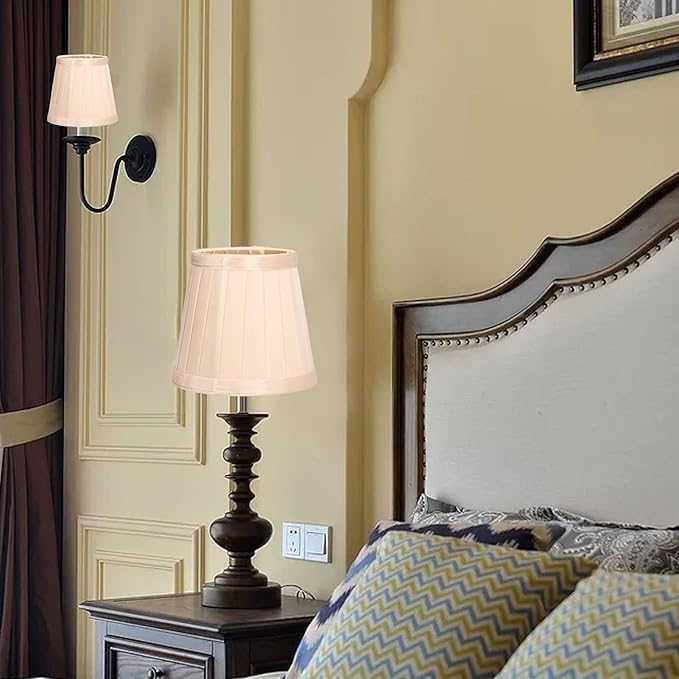 3Pcs Small Lamp Shade, E14 Clip on Lampshades Drum Pleated Fabric Lamp Shades Replacement for Table Floor Wall Lamps, Pendant Light, Chandelier, Bedroom Hotel Decor, 3.3x4.7x4.3 inch (Light Gold)