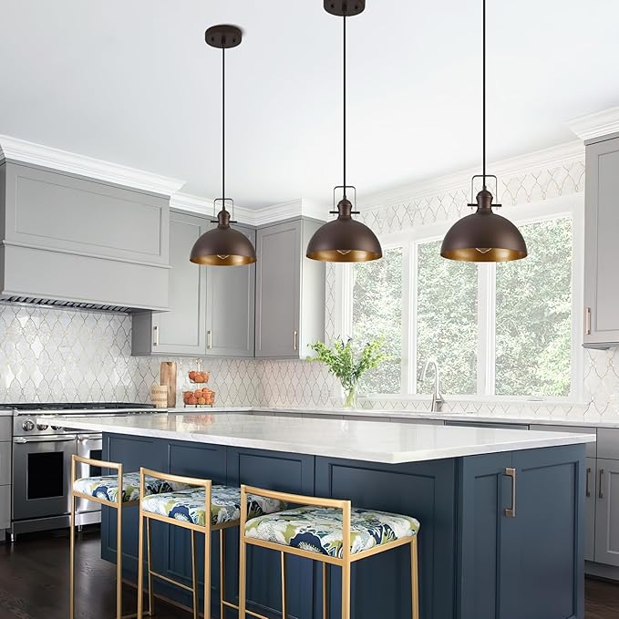 12 Inch Pendant Lights for Kitchen Island Matte ORB Farmhouse Pendant Light fixtures Adjustable Height Dome Hanging Light for Dinning Room Bedroom Hallway,2 Packs