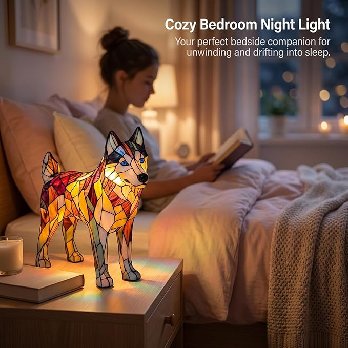 Rainbow Puppy Lamp Stained Glass Dog Night Light 3D Retro Stained Resin Rainbow Pup Lights Charge Powered Table Lamp Puppy Glow Lamps for Home Bedroom Desk (I)