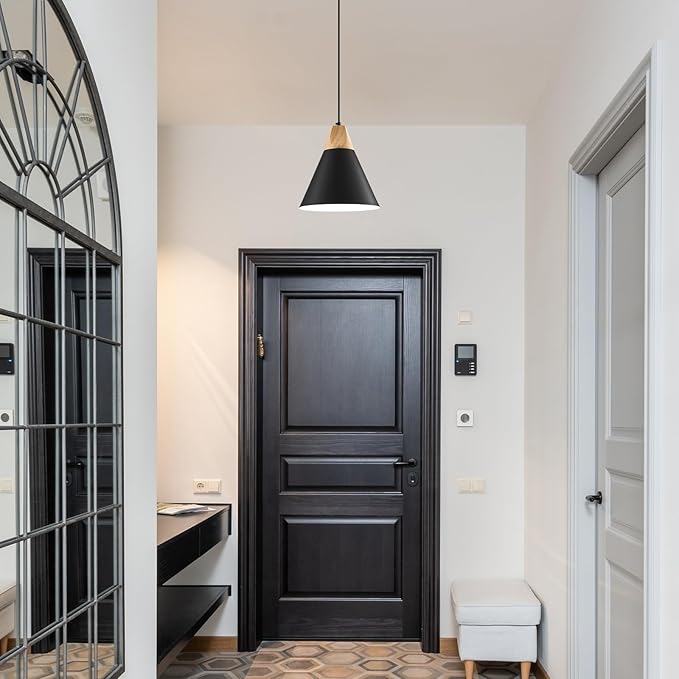 Black Plug in Pendant Light 11.8ines, 14.7ft, 2 Packs -Farmhouse Pendant Light, Industrial Kitchen Pendant Lights, Hanging Pendant with Plug in Cord for Kitchen Island, Office, Desk, Bedroom