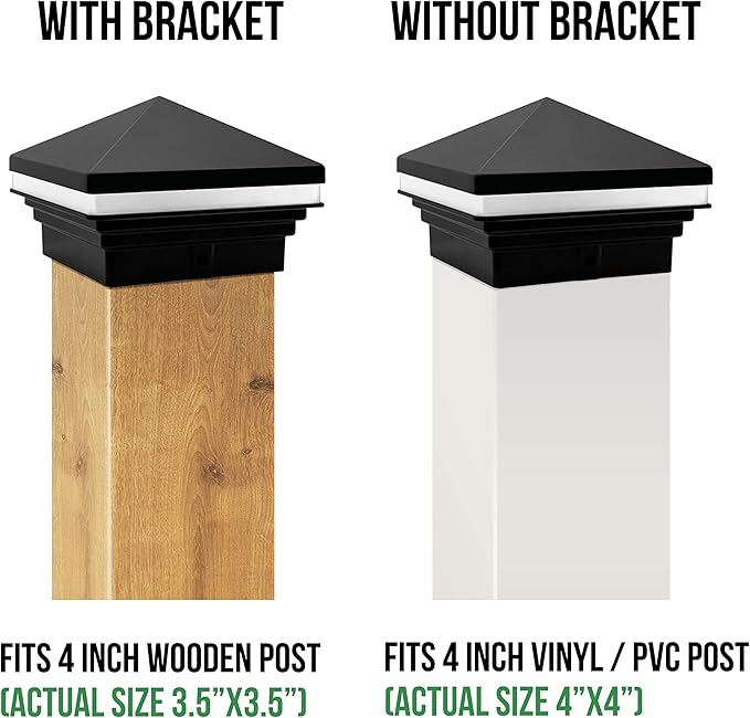 GKOLED Low Voltage Pyramid Post Cap Light, 9-15V AC/DC 3W IP65 Outdoor Deck Lighting, 2700K LED Fence Cap Light for 3.5x3.5 4x4 Wood or Vinyl Posts, Solid Die-cast Aluminum Top, Black