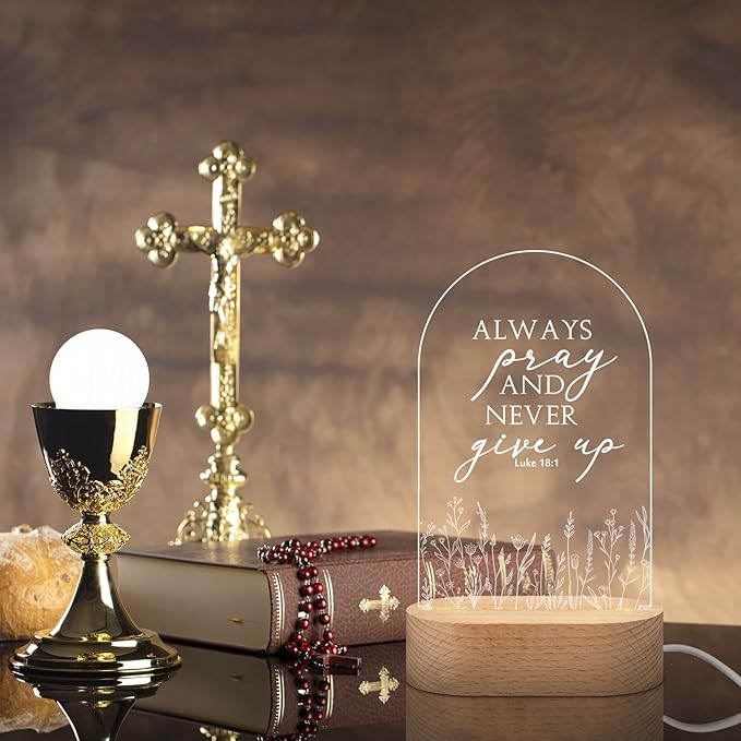 6 Pcs Christian Acrylic Night Light Bulk Mothers Day Religious Faith Church Gifts for Women Ladies Group Bible Verse Scripture LED Lamp with Wood Base for Easter Decor Men Clergy Pastor