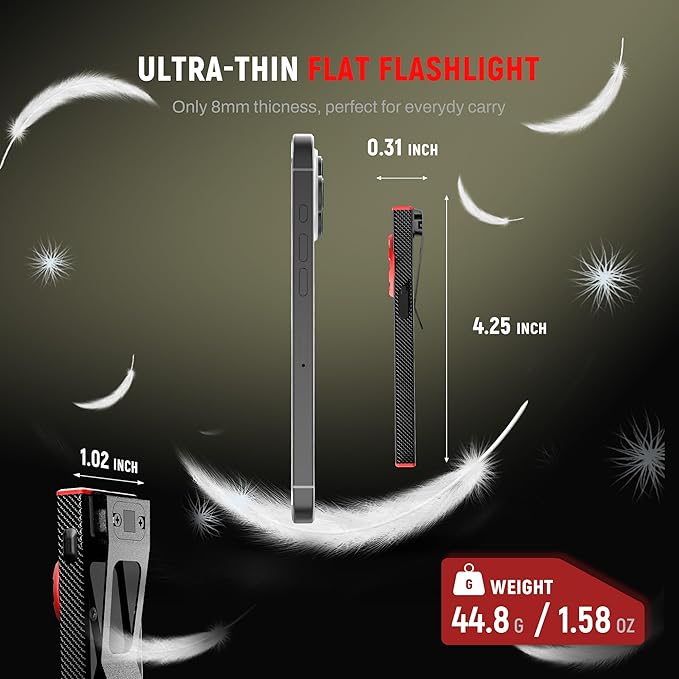 lexall EDC Flashlight, 800Lumen Rechargeable Pocket Flat Flashlight, Magnetic LED Flashlight with Clip, Dimmable Mini Area Light for Car Repairs/Inspection/Travel/Emergency/Camping