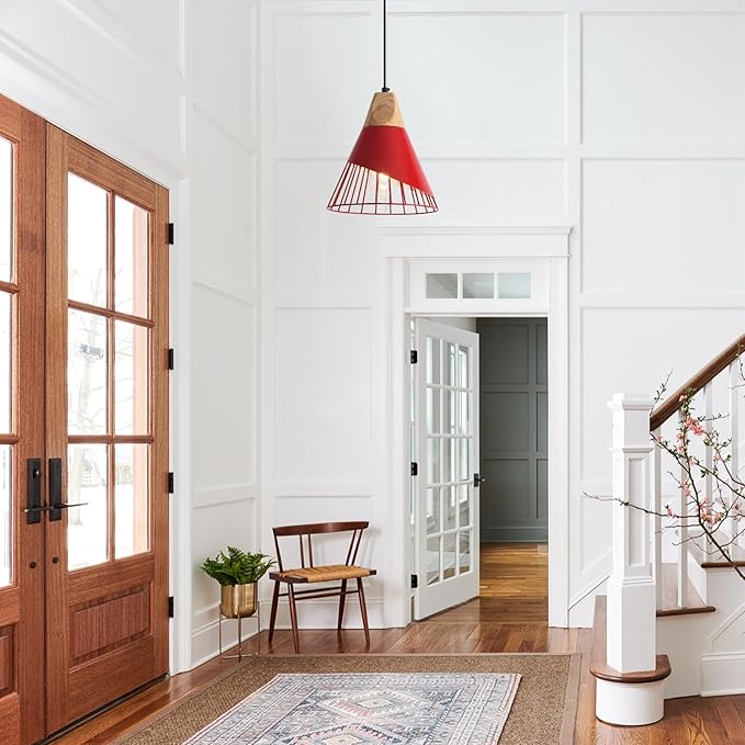 Farmhouse Pendant Light 9.4ines, 2 Packs- Red Industrial Kitchen Pendant Lights for Kitchen Island, Bar, Bedroom, Office, Library