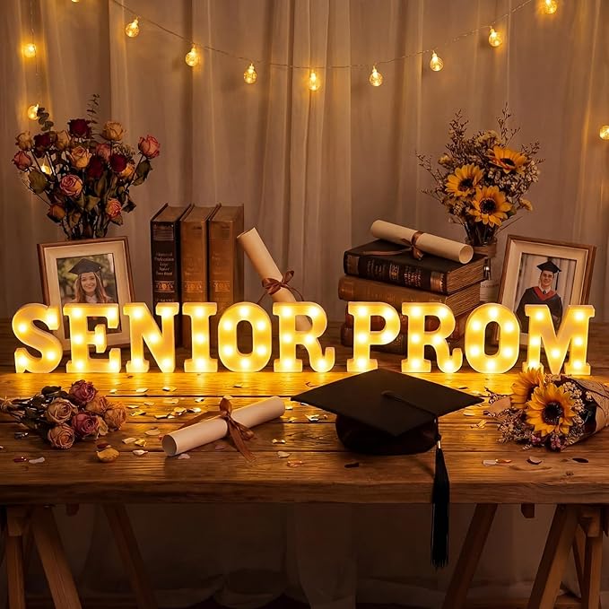 10 Pcs Senior Prom Decorations Large LED Letter Light Sign Battery Powered Graduation Table Decorations for for Senior High School College Table Wall Centerpieces Decor Party Supplies