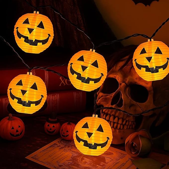 Halloween Outdoor Pumpkin String Lights, 8.5FT 10 Jack-o’-Lantern Lanterns with LED Bulbs, Connectable Waterproof Halloween Lights for Yard Patio Porch Garden, UL Listed Energy-Saving Fall Decor