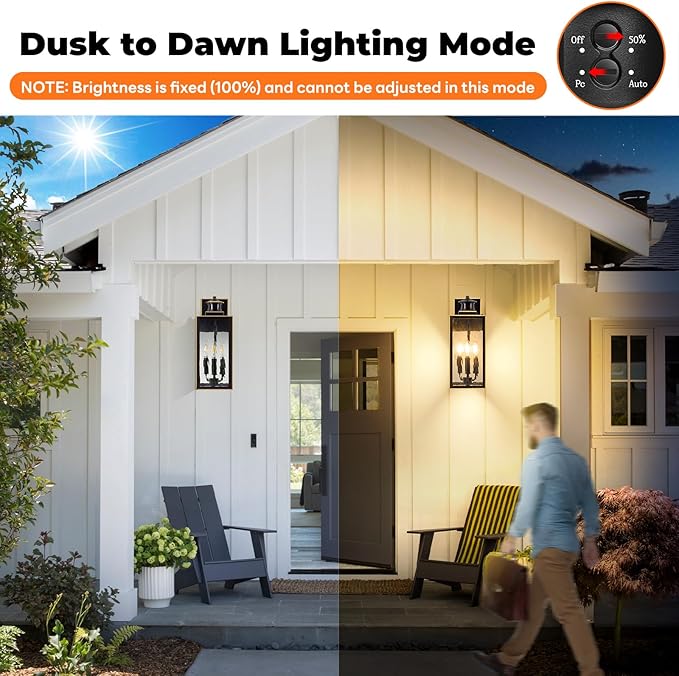 Large Motion Sensor Outdoor Wall Light, Waterproof Exterior Wall Sconce Light Fixture with Water-Rippled Glass, Bronze Modern Outside Wall Lantern for House, Porch, Patio, Garage, Bulbs Not Included