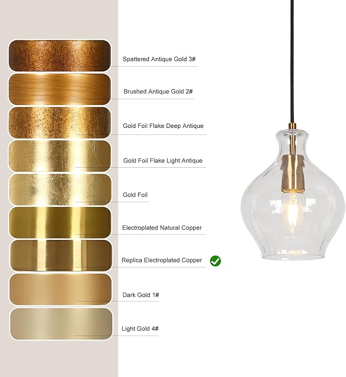KSANA Pendant Lights Kitchen Island, 1-Light Electroplated Gold Teardrop Pendant Light with Textured Glass Shade Modern Adjustable Hanging Light Fixtures for Dining Room Hallway Bedroom