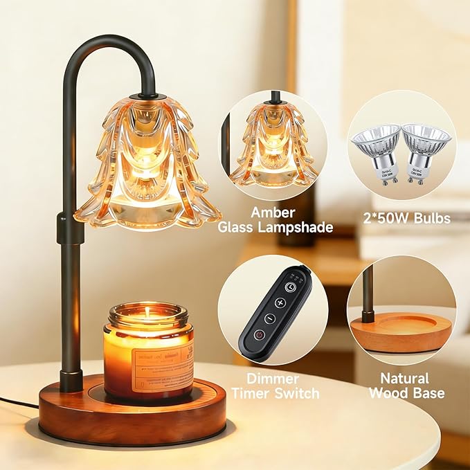 Candle Warmer Lamp Timer Dimmable, Adjustable Brightness&Timer, Smart Candle Melter, Safe&Fast Wax Warmer for Bedroom, Gifts