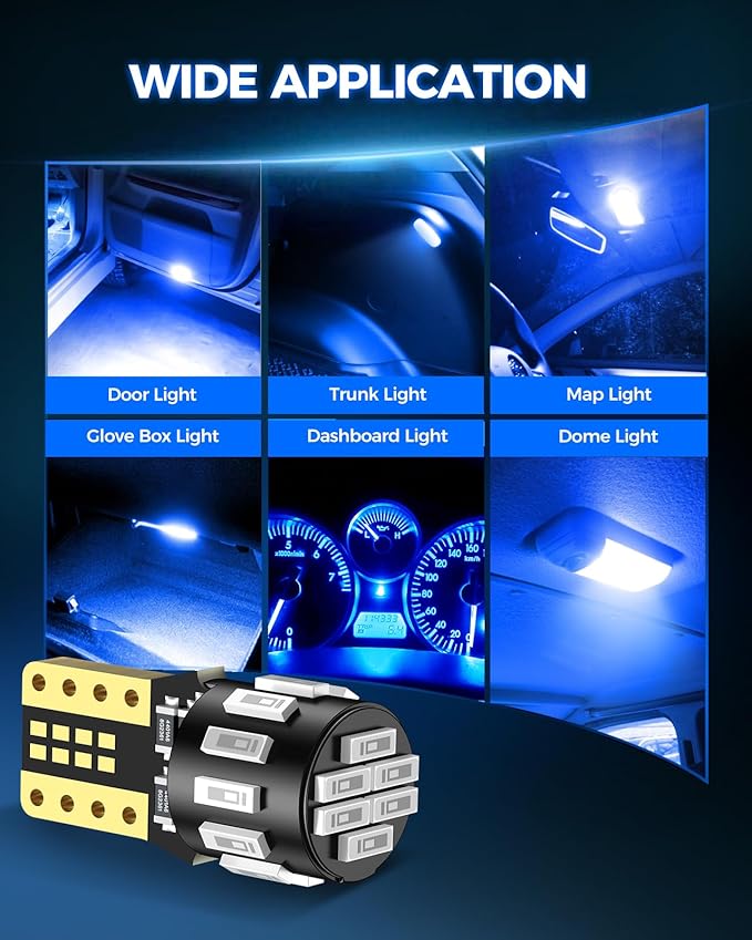 Marsauto 194 LED Bulb Blue for Dome Map Light, 168 2825 W5W T10 Wedge Replacement Super Bright LED Light Bulbs for Car Courtesy Step Dash Side Marker Trunk Light (Pack of 10)
