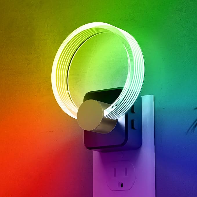L LOHAS LED Night Lights Plug into Wall, Changing RGB Night Light with Dusk to Dawn Sensor, 180° Rotatable Acrylic Nightlight Plug in Wall for Halloween, Christmas, Holiday, Hallway