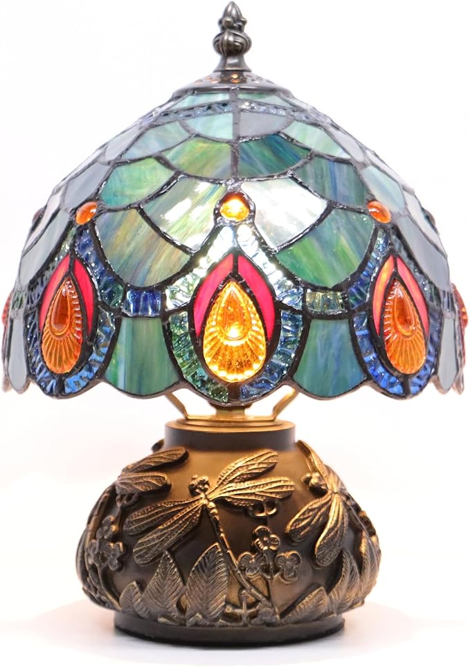 Small Tiffany Mushroom Table Lamp,Mini Memory Sympathy Antique lamp 8X11 Inch (Brown Crystal)