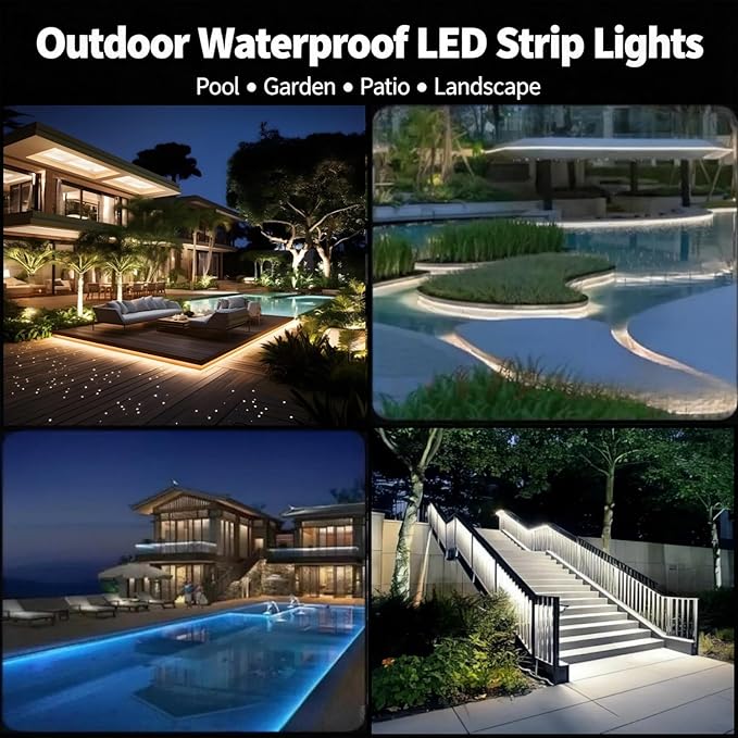 COB LED Strip Light IP68 Waterproof, 16.4FT 12V High Density 480 LEDs/m CRI>90 6000K Cool White Solid Silicone Sealed Dotless LED Tape Light for Outdoor, Pool, Bathroom, Landscape (No Power Supply)