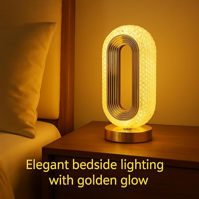 USB Rechargeable Crystal LED Lamp – Cordless Touch Control, 3 Light Modes, Gold Finish, Dimmable Bedside Nightstand, Dinner Table, Restaurant Table, Camping, Cabin, & Office and Home Décor Light