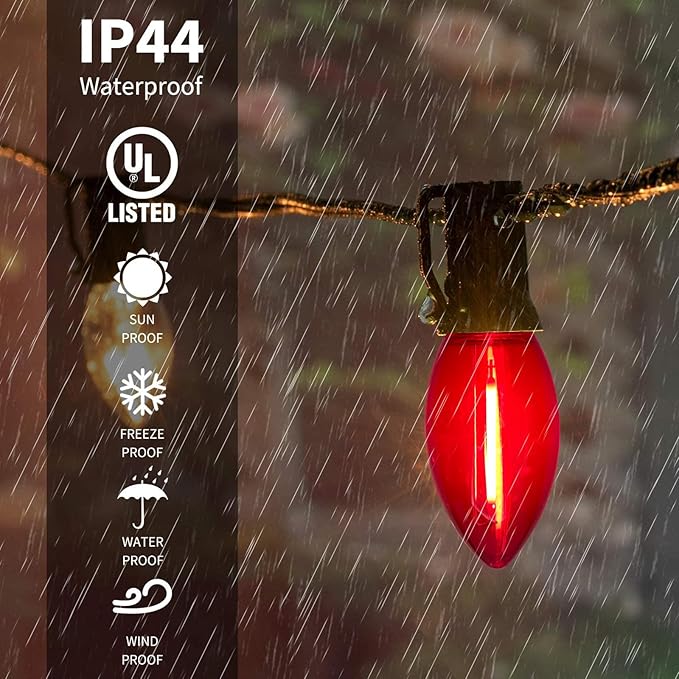 25 Pack C9 LED Multicolor Christmas Light Bulb, C9 Shatterproof LED Multicolor Bulb for Christmas Outdoor String Lights, E17 Intermediate Base Night Light Bulb, 0.6W Commercial Grade Dimmable Bulbs