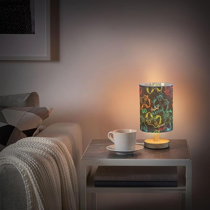 Bedside Table Lamp Video Game Nightstand Lamp with Wood Gaming Gamer Colorful Desk Lamps for Bedroom Living Room Nursery Office Home Decor