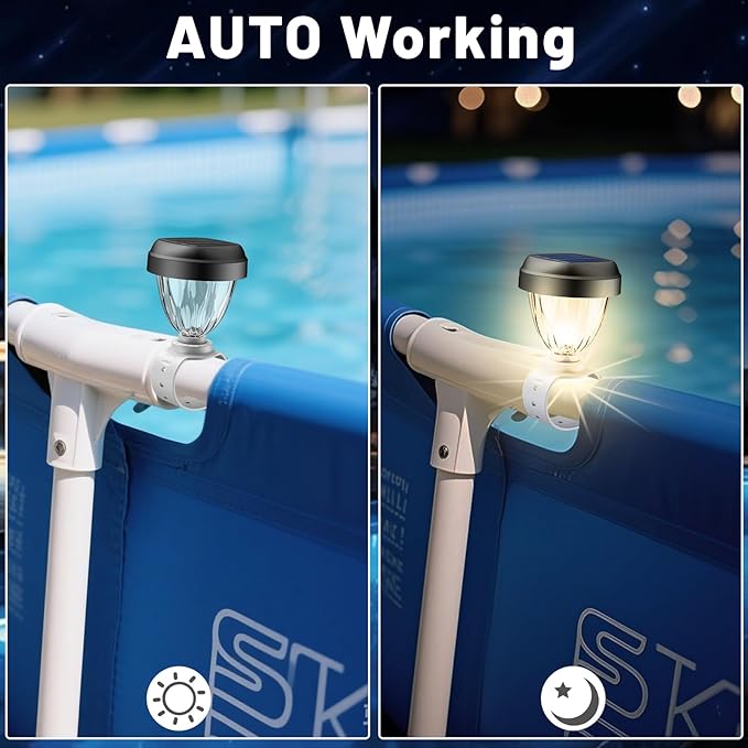 Solar Pool Lights for Above Ground Pools, LED Energy Saving Warm White Light, Waterproof for Frame Swimming Pools Night Accessories (8 Pcs)