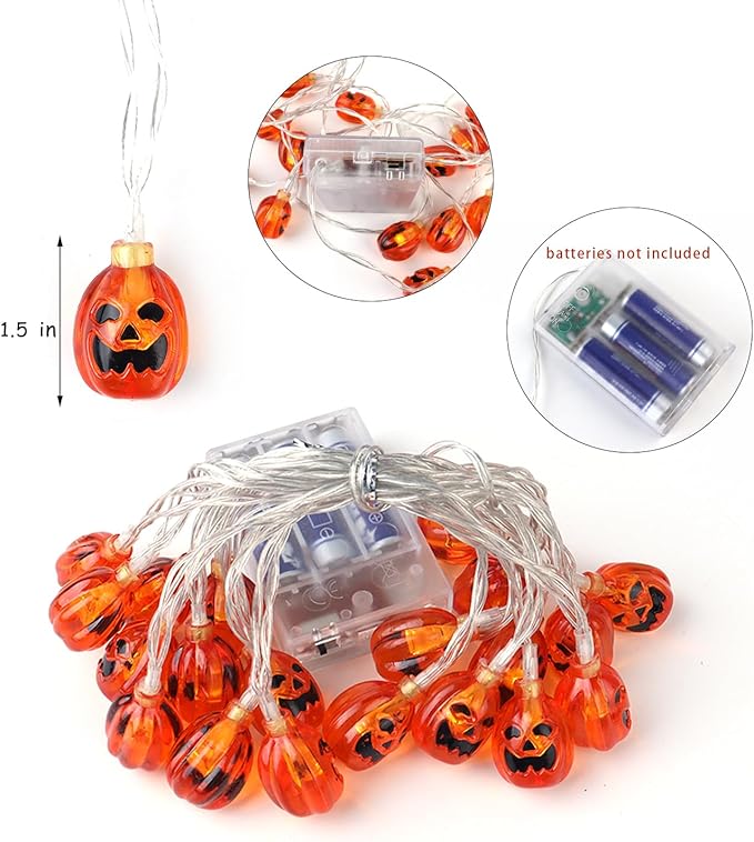 Halloween String Lights 10Ft 20 LEDs Battery Operated Outdoor Decorations Pumpkin Lights for Halloween Party Decor