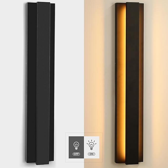 LamQee 31.5 Inch Long Outdoor Wall Lights Modern Exterior Lighting Fixtures, 3000K 24W LED Linear Outdoor Wall Sconce, Contemporary Matte Black Outside Wall Mount Lights for House Garage Porch Patio