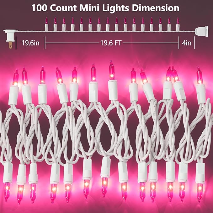 100 Count Mini Pink Lights String, 21ft Christmas Tree Lights Plug in,Christmas Pink String Lights for Room, Valentine's Day Outdoor Porch Decor Birthday Celebrations and Weddings Decorations