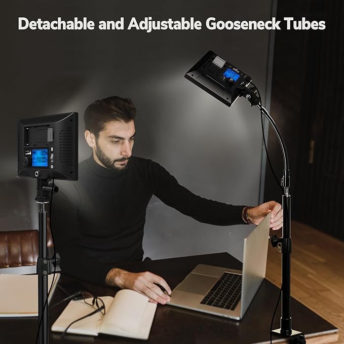 2-Pack Key Light Panel Kit, LED Video Light Dimmable Bi-Color 3200-5600k Video Conference Lighting with Gooseneck Tubes Desk Light for Podcast/Streaming/Gaming/Zoom Meetings/Broadcast/YouTube