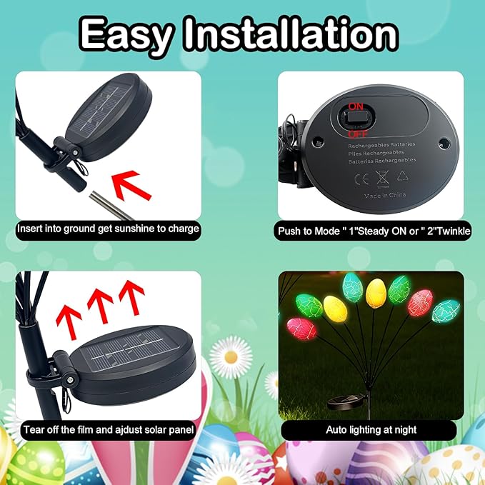 4Pack Solar Easter Lights Outdoor - 32Pcs Colorful LED Easter Eggs for Pathway Lights Decorations, Solar Powered Waterproof Spring Decor for Pathway Landscape Lawn Yard Porch Patio Decoration