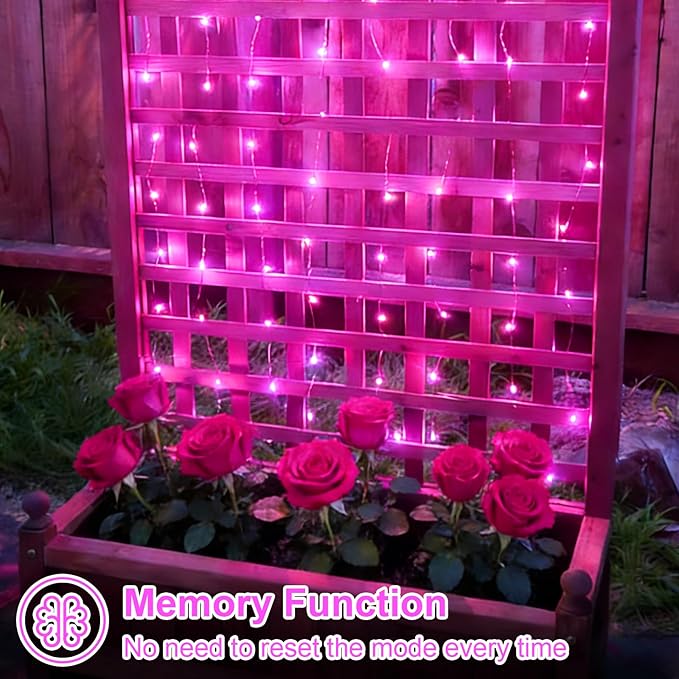 YEGUO 4 Pack Pink Solar Fairy Lights, Each 33ft 100 LED Christmas Lights Outdoor Waterproof, 8 Modes Sliver Wire Solar String Lights