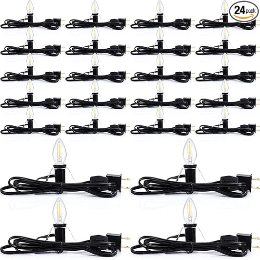 Coume 24 Packs Accessory Cord with LED Light Bulb, 6 Ft Warm Light Accessory Cord Kit (Black)