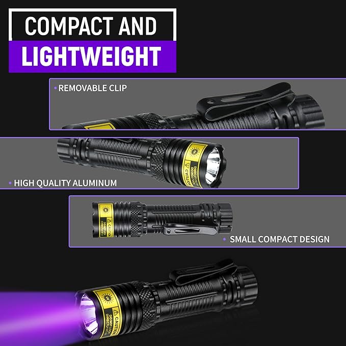UV Flashlight Black Light USB Rechargeable 395nm Blacklight Mini, Wood's Lamp Portable Handheld Powerful LED Ultraviolet Lights Flashlights, for Resin Curing, Uranium Glass, Pet Dog Urine Detection