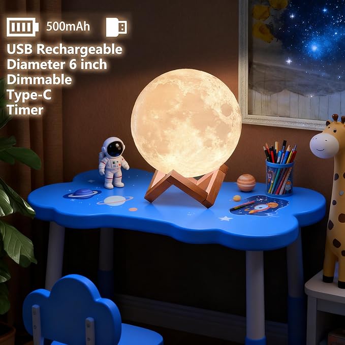 CPLA Moon Lamp Upgrade 128 Colors, Easter Gifts for Kids Girls Boys Teens, Remote & Touch Control, Diameter 6 INCH