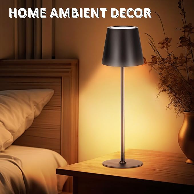 Retisee 12 Pack Cordless Table Lamp Portable Led Rechargeable Desk Lamp 3000mah Battery Operated 3 Color Stepless Dimming Waterproof Light Touch Control for Bedroom Restaurant Bars Coffee Shop Camping