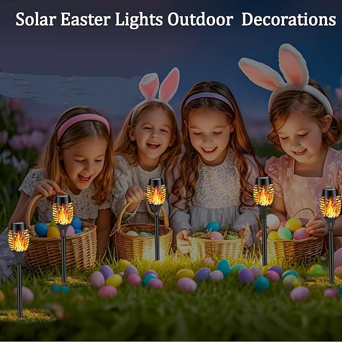 Solar Flame Lights Outdoor, Solar Torch Lights with Flickering Flame for Garden Decor - Waterproof 12 Led Torches for Outside, Yard Light for Pathway Lawn Patio Halloween Decorations 12 Pack