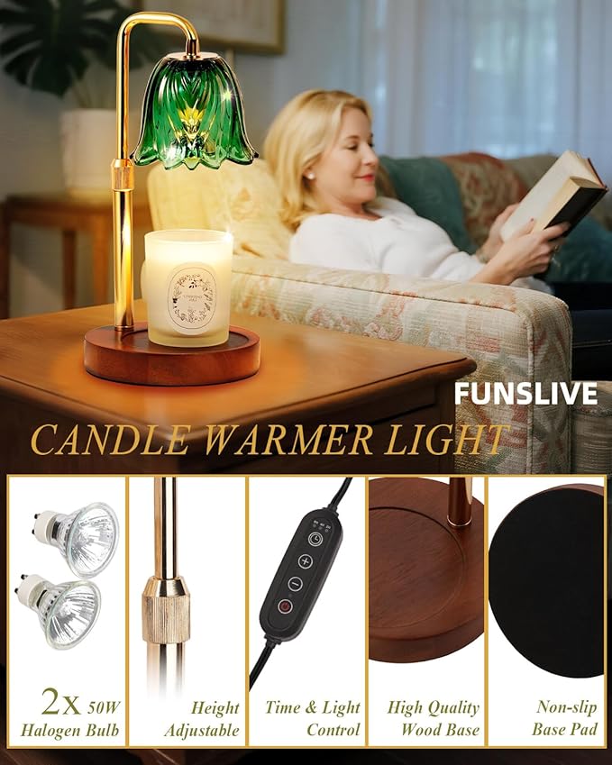 Flower Candle Warmer Lamp with Timer Dimmable, Candle Warming Lamp Height Adjustable, Birthday Gifts for Women, Candles Warmer Light for Jar Candles, Stylish Decorations