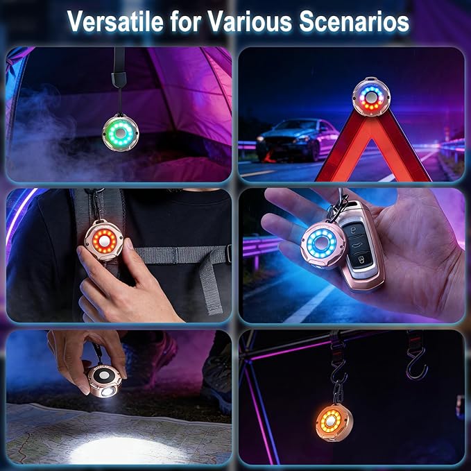 G1 Mini Keychain Flashlight Rechargeable,Small Powerful EDC Pocket Flashlight with White & RGB Side Light,Magnetic,Carabiner Clip,IP67 Waterproof Aluminum LED for Camping & Hiking(Rose Gold)