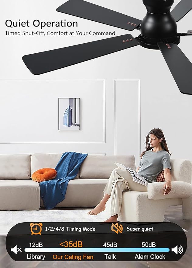 Ceiling Fans with Lights, 52Inch Low Profile Ceiling Fan with Light and Remote/App Control, Modern Flush Mount Brown Ceiling Fan, 3CCT Dimmable, Reversible DC Motor, for Living Room,Bedroom
