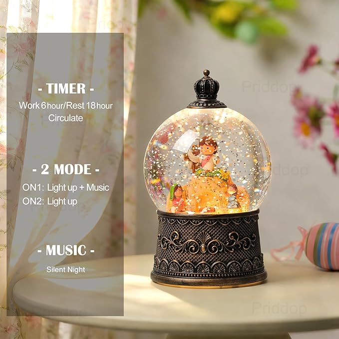 Empty Tomb Easter Scene and Cross Decoration Easter Snow Globe Easter Decorations for Home Music Christian Gifts with 6H Timer USB/Battery Powered 105mm Globe