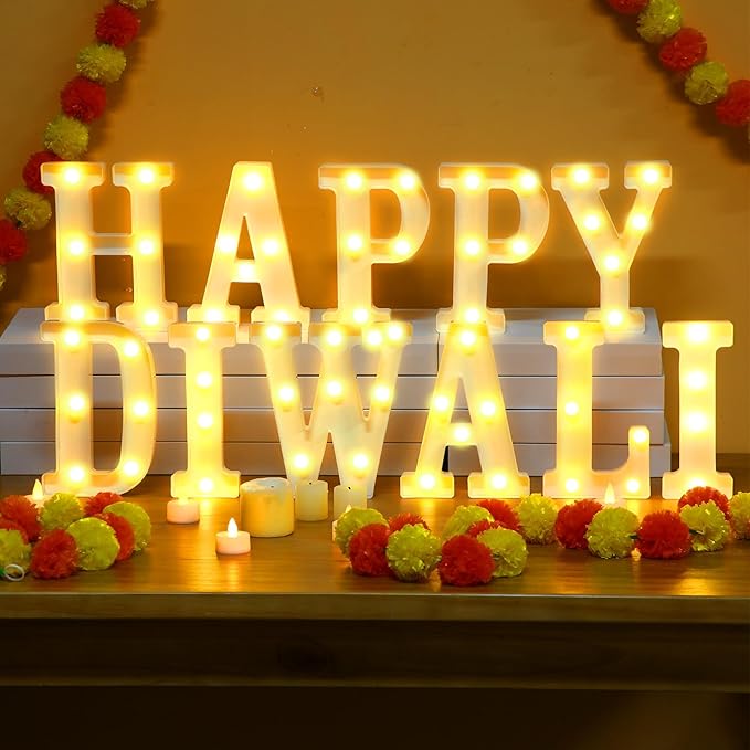 11 Pcs Happy Diwali Large LED Letter Sign LED Lights Battery Powered Table Decoration for Diwali Party Decorations