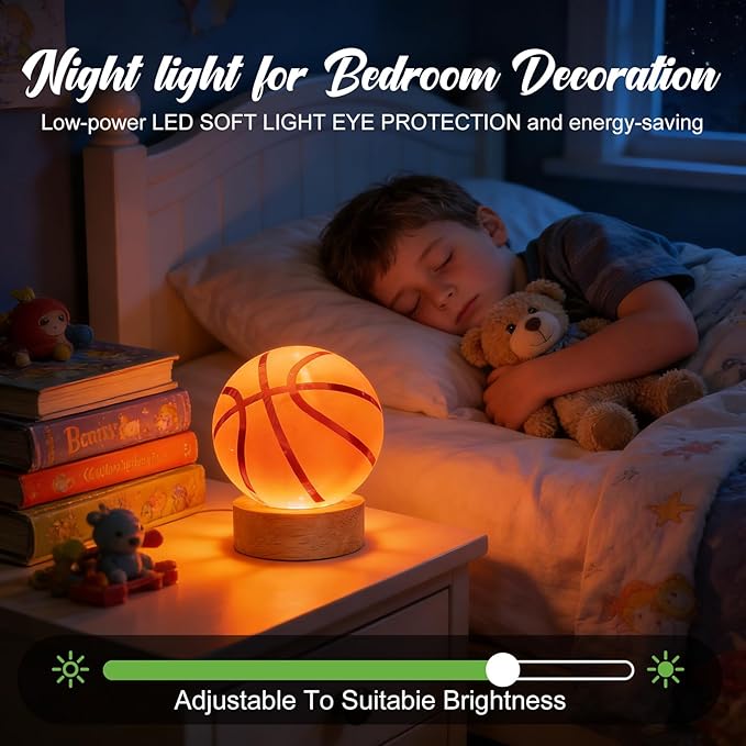 Basketball Night Light, 3D Crystal Ball Lamp with 16 LED Color Changing & Remote, 3.15 Inch Unique Desk Decor, Gift for Women Men Kids, Birthday Christmas Home Room Decoration, Basketball Lamp