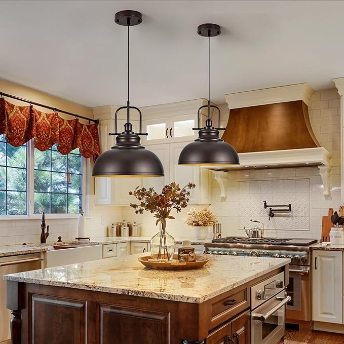 TAKEGO 15.8” Large Farmhouse Pendant Lights Kitchen Island, Oil Rubbed Bronze Rustic Pendant Light Fixture, Vintage Dome Pendant Light, Industrial Hanging Ceiling Lamp for Dining Room, Hallway
