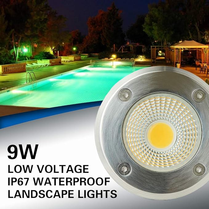 9W Led Well Lights, Low Voltage Landscape Light,12V/24V Landscape Lighting,IP67 Waterproof Outdoor in-Ground Light for Garden,Tree, Deck,Yard,Patio(Warm White) 8 Pack