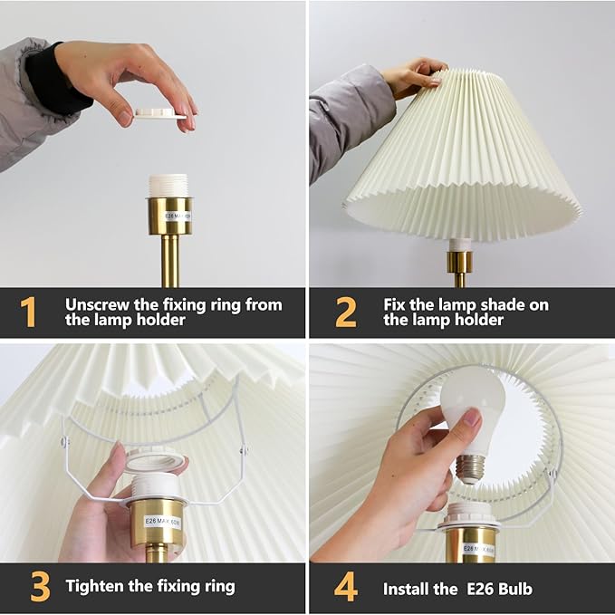 KUNJOULAM Modern Pleated Floor Lamp, Gold Pole Floor Lamps, Simple Design Tall Lamp with Adjustable Beige Lampshade, Standing Lamp for Living Room, Bedroom, Office, Home (Without Bulb)