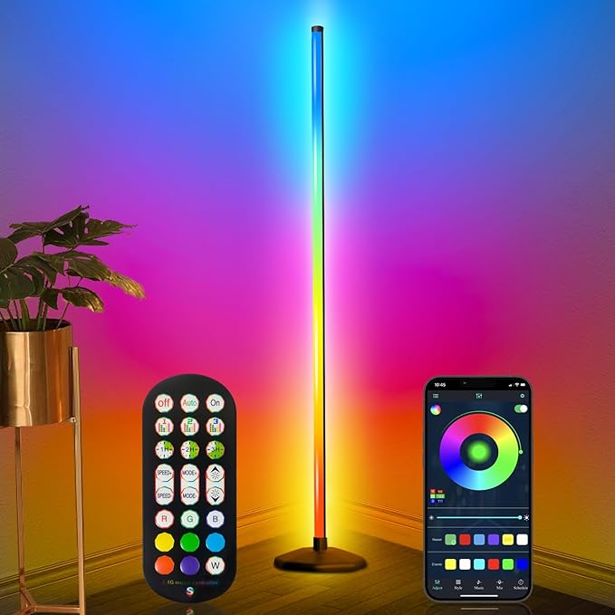 LanAqua Corner Floor Lamp, Smart RGB LED Corner Lamp,16 Million Colors Changing LED Floor Lamp with App and Remote Control,Music Sync & Timer Mood Lighting for Living Room,Smart Floor Lamp