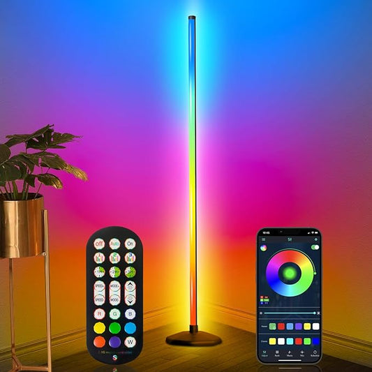 LanAqua Corner Floor Lamp, Smart RGB LED Corner Lamp,16 Million Colors Changing LED Floor Lamp with App and Remote Control,Music Sync & Timer Mood Lighting for Living Room,Smart Floor Lamp