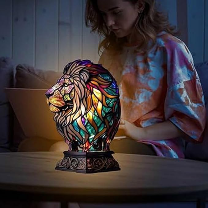 Mmoneyake Animal Table Lamp Series, Animal Resin Table Lamp Elephant/Unicorn/Mermaid/Sea Turtle/Lion/Dolphin/Wolf/Owl/Horse/Rooster, Stained Resin Animal Night Light, Stained Resin Lamp