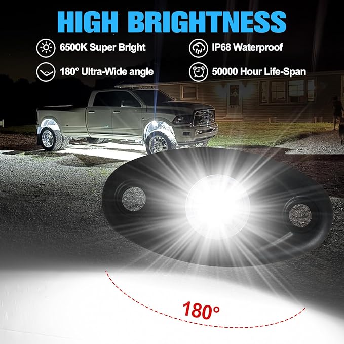 12pods White Rock Lights 12v Aluminum 6000k Super Brights Led Rock Light For Trucks With Switch Ip68 Waterproof For Utv Atv Suv Rzr Rv Trucks Pickup Car Automotive Neon Accent Light Kits