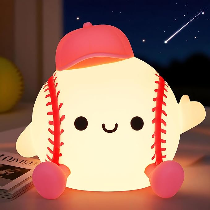 Softball Night Light, Cute Softball Gifts for Girls, Dimmable Rechargeable Silicone Touch Bedside Lamp for Girls Daughter Room Dorm Softball Fan Sporty Decor