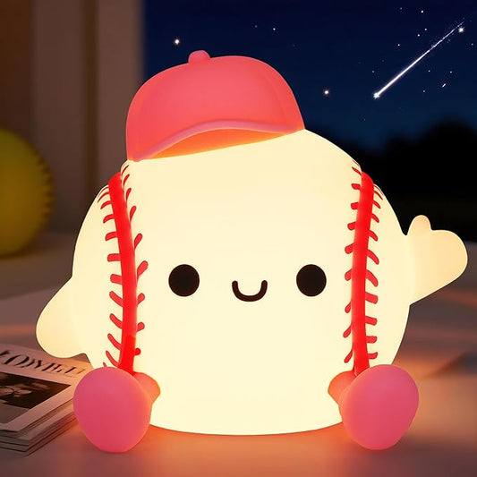 Softball Night Light, Cute Softball Gifts for Girls, Dimmable Rechargeable Silicone Touch Bedside Lamp for Girls Daughter Room Dorm Softball Fan Sporty Decor