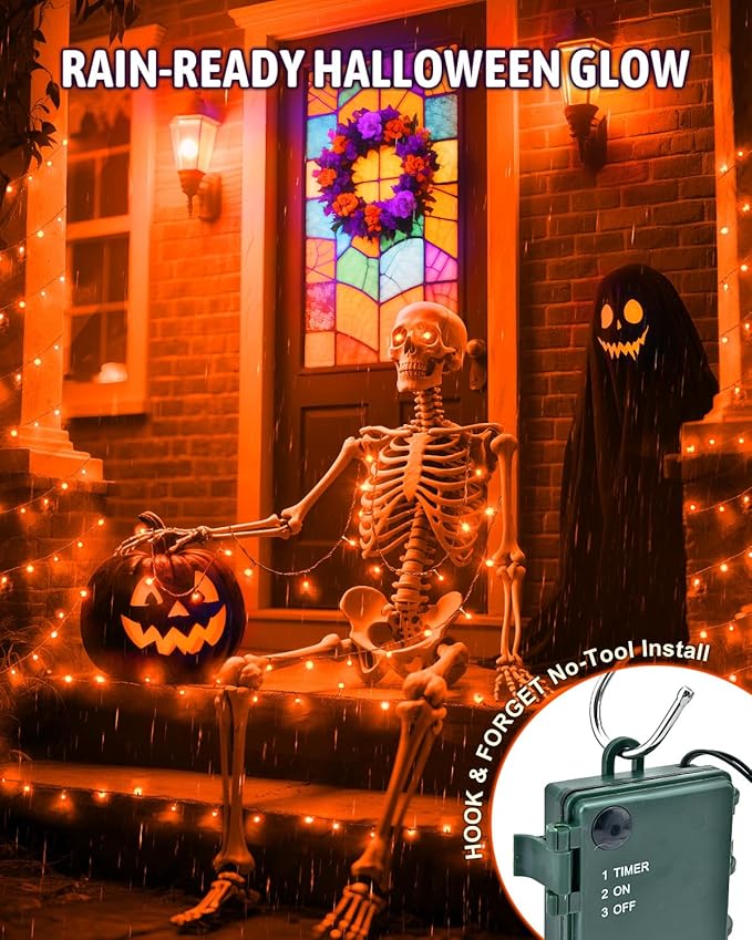 Halloween String Lights Battery Operated, Orange Fariy Lights with Timer Waterproof 9.8ft 30 LED Halloween Decorations for Outdoor Indoor Patio Party Garden Yard Decor