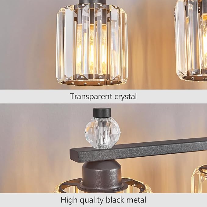 Bathroom Vanity Lights 6-Light Sand Black Modern Crystal Vanity Light Fixtures Over Mirror Crystal Bathroom Vanity Lighting Fixtures